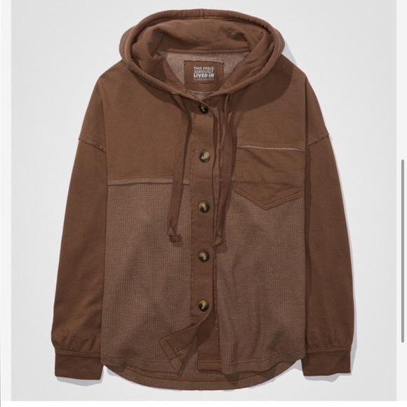 American Eagle Outfitters Jackets & Blazers - American Eagle Hooded Waffle Shacket Womens Medium Thermal  Brown Sz M